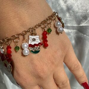 Betsey Johnson Christmas Charm Bracelet with Santa Tree Gift PendantsFestive